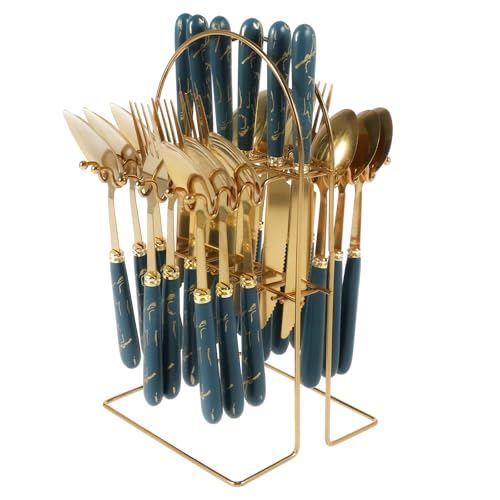 Silverware Ménagère de 24 pièces en acier inoxydable avec support de suspension pour 6 ustensiles de table poli miroir fourchettes, couteaux, cuillères...