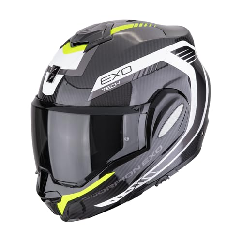 Casque moto modulable Scorpion Exo-Tech Evo Carbon Cosy Noir Jaune Néon M