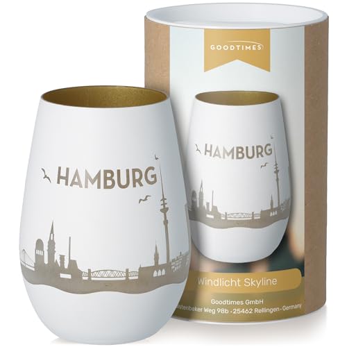 Goodtimes Windlicht Hamburg Skyline Weiß & Gold