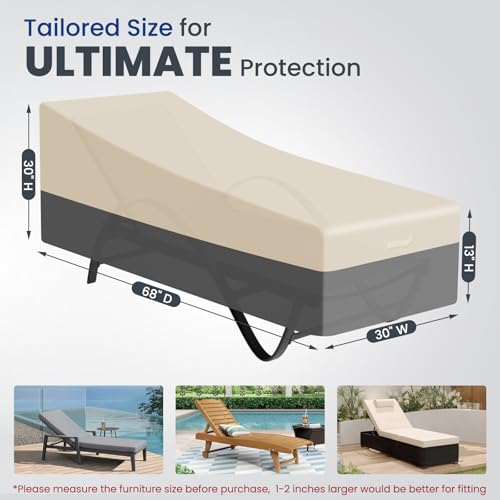 Extra Heavy Duty Patio Chaise Lounge Cover Waterproof 2 Pack - Lounge Chair Covers for Outdoor Pool Lounger and Patio Furniture, 68" x 30" x 30" H by Kikcoin - Image 2
