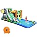 Costway Toboggan Aquatique Gonflable avec Gonfleur 580-610W, Piscine à Eclaboussures, Trampoline Mur d'escalade, Panier de Basket-Ball Décorations d'Eléphants