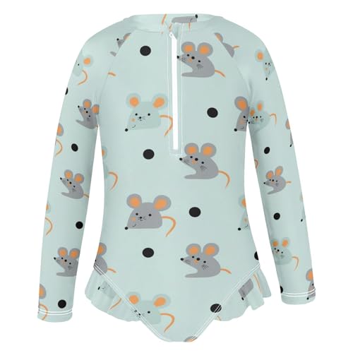 Mouse Pattern with Circles Girls Rash Guard Swimsuits Long Sleeve One Pieces Bathing Suit UPF 50+ Zipper Swimwear2