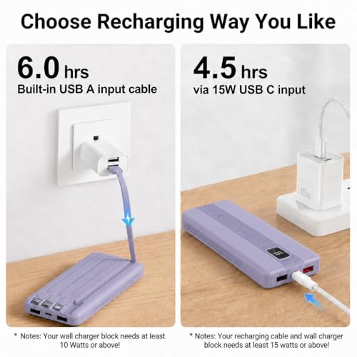 Cargador portátil 10000mAh con 4 cables integrados y carga rápida 22.5W miniatura 5