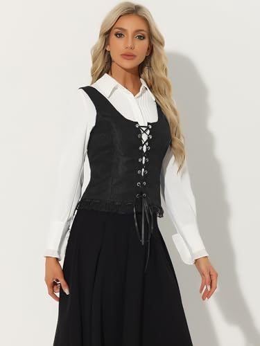 Allegra K Gothic Vest for Women's U Neck Sleeveless Lace Up Jacquard Corset Top4