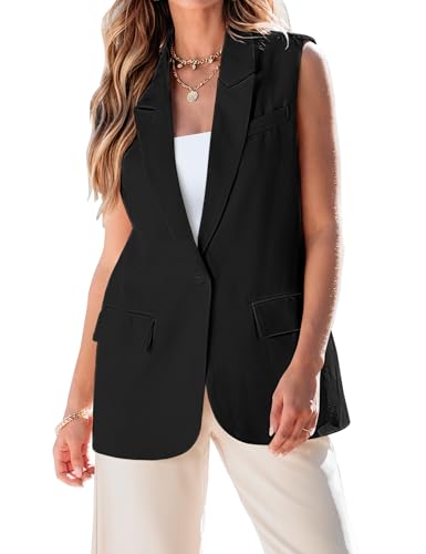 luvamia Long Vest for Women 2025 Summer Business Casual Sleeveless Open Front Blazers Suit Vests Top Pockets Work Office