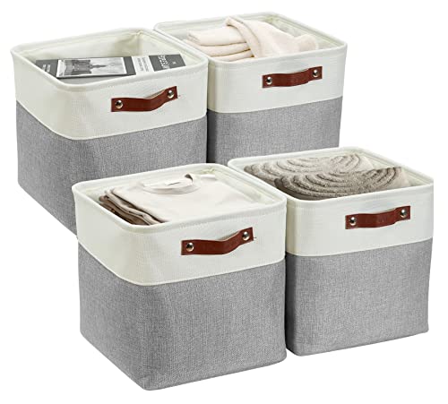 DECOMOMO Cube Organizer Bins 12x12 Storage Cube Bins, Cube Bins Set of 4 White Baskets for Organizing, Storage Boxes Decorative for Organizing Shelf Closet Nursery Toys Bedroom (Grey&White)