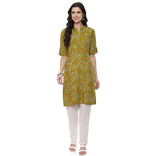 Image of Rangriti Lime Green Liva Straight Kurta for Women