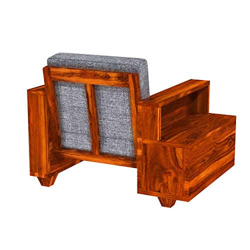 Image of Sheesham Wood Single Seater Sofa | 1 Seater Sofa with 2 Drawer Storage | Wooden Sofa Set Furniture for Living Room Home Office (1 Seater,Honey Finish)