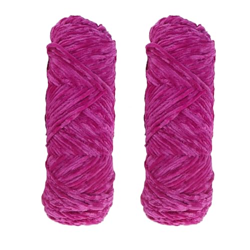 2pcs Yarn Velvet Knitting Yarn Soft Crochet Ball Craft Multi Colors, Ideal for Beginners Kids Crafts (Rose Purple)