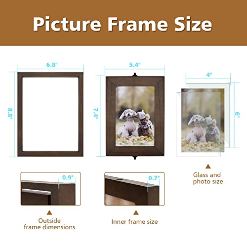 Emfogo 4X6 Picture Frame Rustic Wood Hinged Folding Triple Picture Frames Collage, Double-Sided Display Rotatable High Definition Glass Photo Frame For Home Tabletop(Walnut) #TOP4