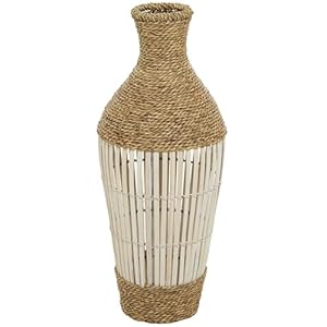 Deco 79 Seagrass Handmade Decorative Vase Wrapped Tall Floor Centerpiece Vase with Open Framed Cream Bamboo Center, Vase for Home Decoration 10″ x 10″ x 25″, Brown