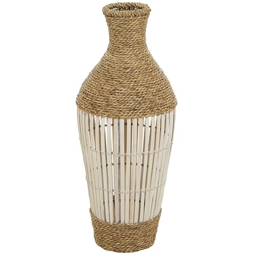 Deco 79 Seagrass Handmade Decorative Vase Wrapped Tall Floor Centerpiece Vase with Open Framed Cream Bamboo Center, Vase for Home Decoration 10″ x 10″ x 25″, Brown