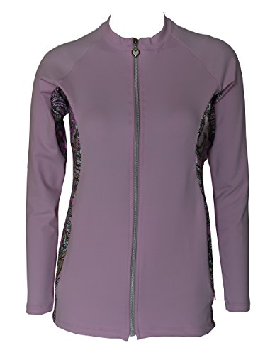 Private Island Women UPF 50+ Rash Guard Front Zip Up UV Long Sleeve Swimsuit Top (XXL, PwPGS)