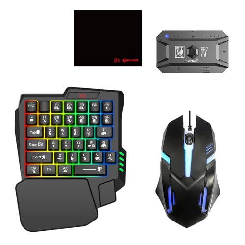 Docooler Combo teclado-mouse juegos media mano, teclado RGB 25 teclas, convertidor mouse, botón personalización, compatible Android, reproductor