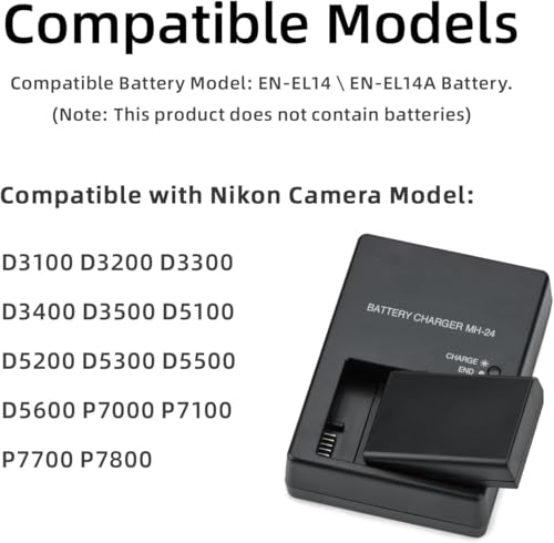 Schsteindar-MH-24-Camera-Battery-Charger-for-Nikon-EN-EL14-EN-EL14A-Wall-Quick-Charger-D5100-D5200-D5300-D5500-D5600-D3100-D3200-D3300-D3400-D3500-P7000-P7100-P7700-P7800-with-Cord