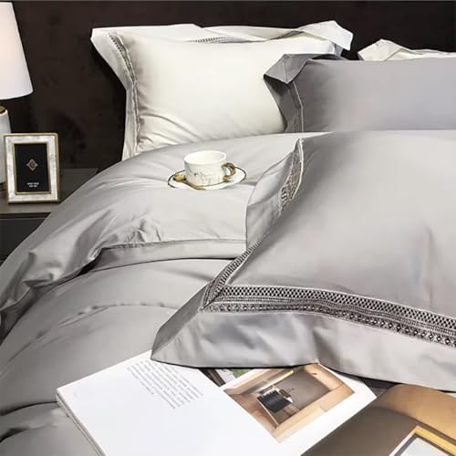 Jidanmian Parure de lit Quatre pièces en Coton Haut de Gamme, Collection de literie en Dentelle Blanche, Parure de lit Princesse, Motif Creux, uni, pour Toutes Les Saisons(Red) – vue 3