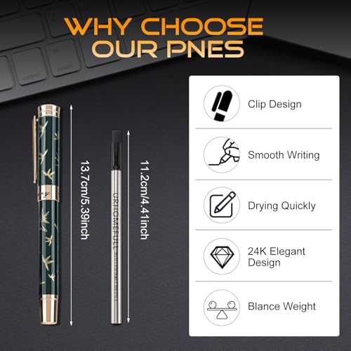 Urhomefull 24K Gold Planting Rollerball Pens Smooth Writing Pen Set fro Men Women Fancy Green Roller Ball Pen Boss Colleagues Luxury Pens Gifts for Graduation Birthday Christmas — view 4