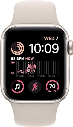 Apple Watch SE (2nd Gen) (GPS, 40mm) - Starlight Aluminum Case with Starlight Sport Band, S/M (Renewed Premium)2