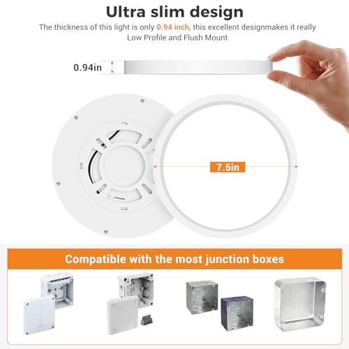 Flush Mount Ceiling Light Fixtures - 3000K-4000K-6500K & 100W Equivalent Flat Led Lights for Room Ceiling,7.5Inch Ultra Thin Round White Ceiling Lights for Living Room,Bedroom,Kitchen,Bathroom,Hallway - Image 5