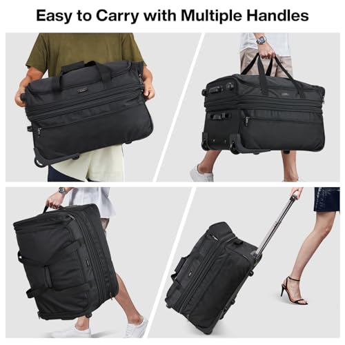 Hanke Large Expandable checked Luggage Suitcases with Wheels Foldable Duffle Bag for Travel suitcase for Women Men Garment Bag（Black）3