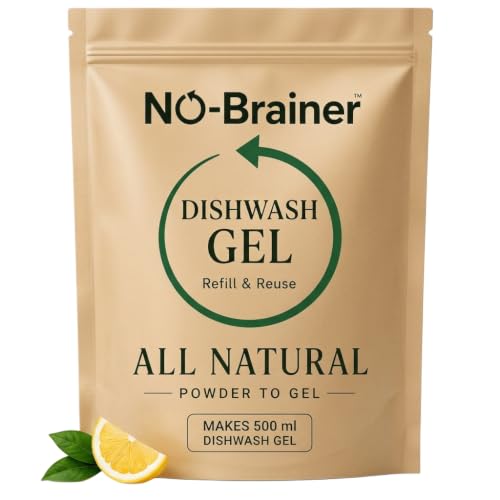 Image of NO BRAINER Dishwash Powder to Liquid | Natural Plant-Based, Non-Toxic Dishwash Liquid | Hard on Grease, Easy on Hands | No Residue | Baby & Pet Safe | No Plastic Waste | Lime (1 Pouch for 500 Ml)