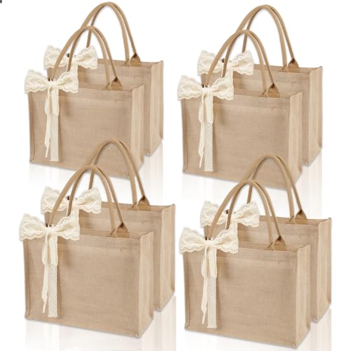 8pcs Waterproof Burlap Tote Bag Set with Handles