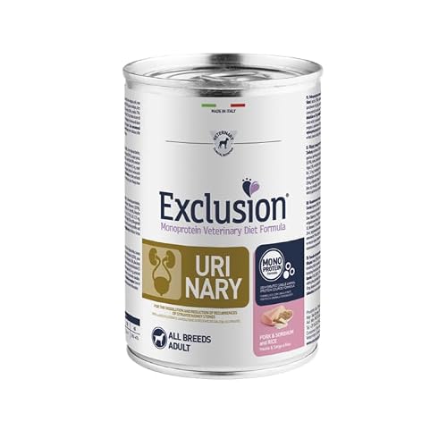 Exclusion Urinary – Cibo umido per cani adulti, maiale, sorgo e riso, 6 × 400 g