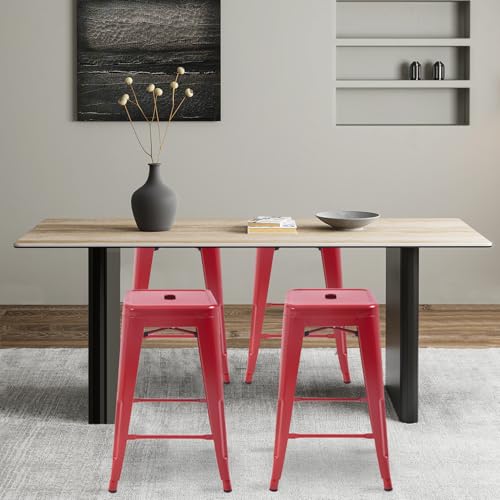 Image of FDW Metal Bar Stools Set of 4 Counter Height Bar Stools 24 Inches Industrial Bar Chairs Patio Stool Stackable Backless Stool Indoor Outdoor Metal Kitchen Stools Bar Chairs (Red, 24 inch)