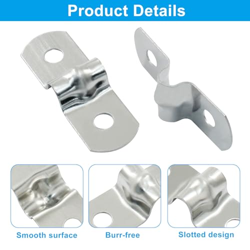 Image of 25 Pack, 1 /4 Inch (5mm) M5 Rigid Pipe Strap, Stainless Steel | Two Hole Cable Strap, U Bracket Conduit Clamp, For Fixing Tube, Cable, Pipe, Silver