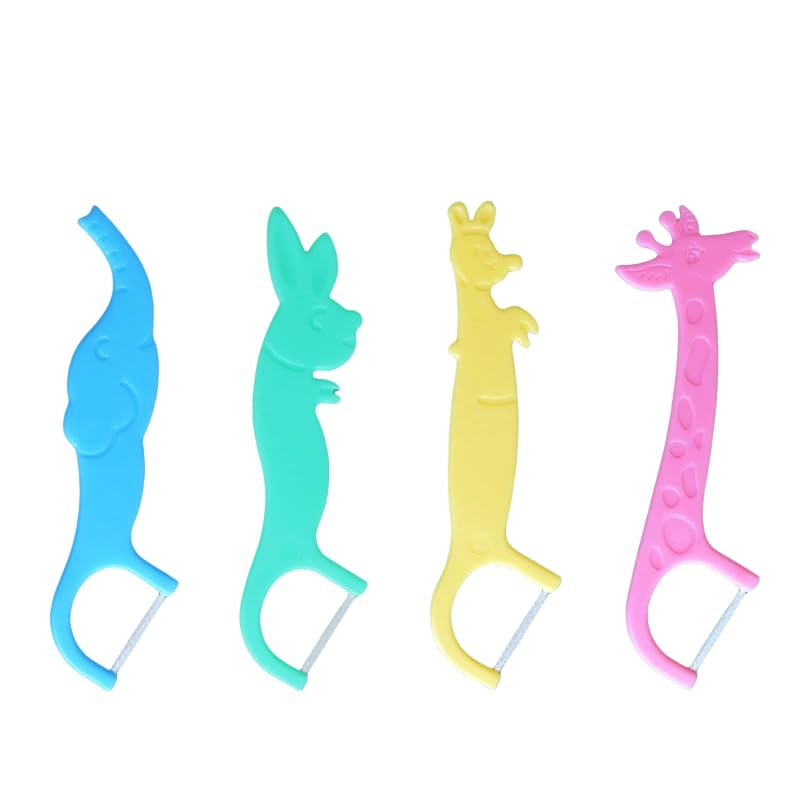 Children's Cartoon Floss Picks, 80 Count with Portable Case, Interdental Picks, Suitable for Kids and Adults, 4-Pack