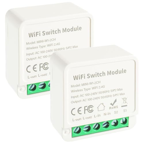 EPLZON 2 vie Modulo interruttore della luce intelligente, WLAN Mini DIY interruttore, Tuya app Smart Modulo, compatibile con Alexa, Google Assistant, È necessario il cavo neutro (Confezione da 2)