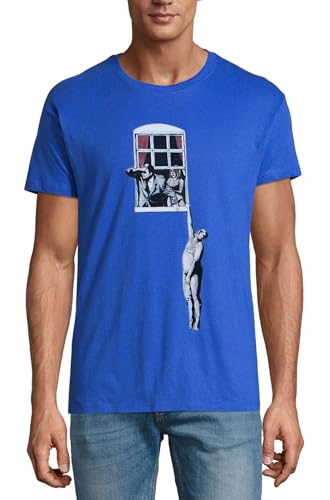T-shirt Banksy Street Art bleu roi en coton col rond pour homme