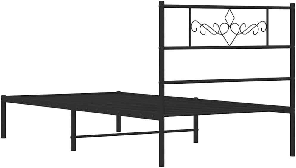 Twin Bed Frame Black Powder-Coated Steel Sturdy Platform Frame with Slatted Foundation for Mattress Support, Easy Assembly, Durable Modern Minimalist Bedroom Furniture