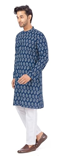 Image of Studio Shringaar Men's Cotton Relaxed Fit Block Printed Knee Length Regular Kurta (M121)