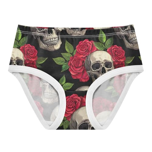 Joisal Skulls Red Vintage Roses Black Toddlers Underwear Floral 2t Cotton Little Girl Panties Stylish Kids Undies Briefs