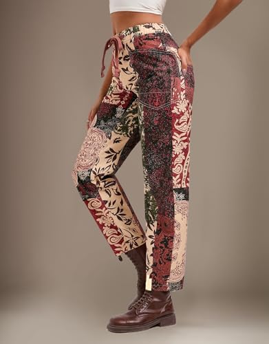 Kedera Womens Baggy Barrel Jeans Low Rise Drawstring Pants Wide Leg Mixed Print Denim Pant Boyfriend Loose Cropped Jeans3