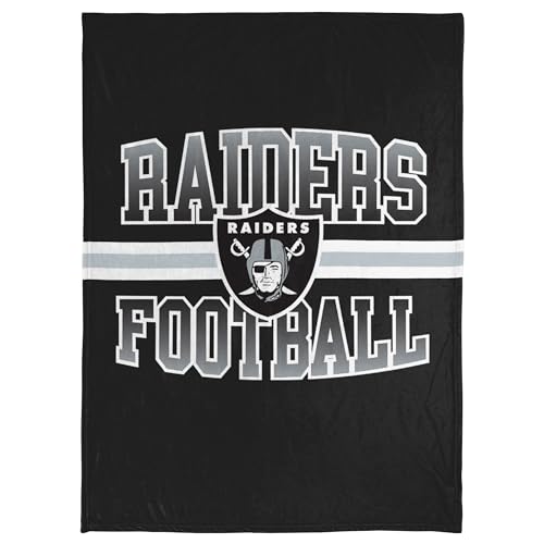 Image of FOCO NFL Micro Raschel Plush Throw Blanket, Stripe Logo 45 x 60, Las Vegas Raiders
