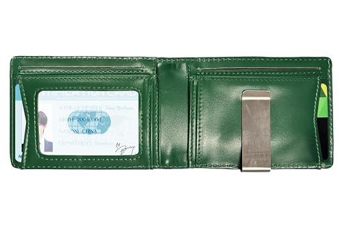 PA-M Wallet for Men with Money Clip RFID Blocking Slim Leather Mens Wallet -Minimalist Bifold Credit Card Holder,Holds 12 Cards,Front Pocket Design-Gift Box. (Carbon Fiber Black + Green)2