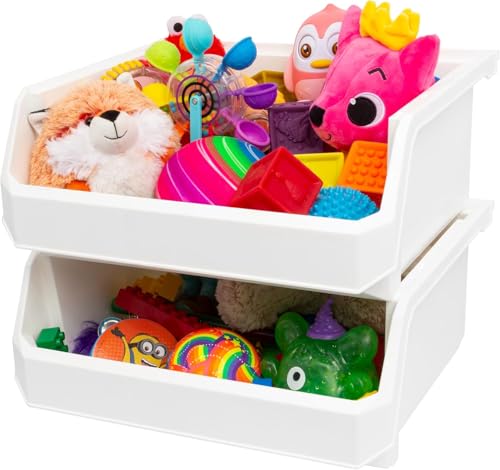 Image of ReadySpace Plastic Containers for Organizing and Storage Bins for Closet, Kitchen, Office, Garage or Pantry Organization, Stackable Bins, Extra Large (14.8 inch x 16.5 inch x 7 inch), 4-Pack, White