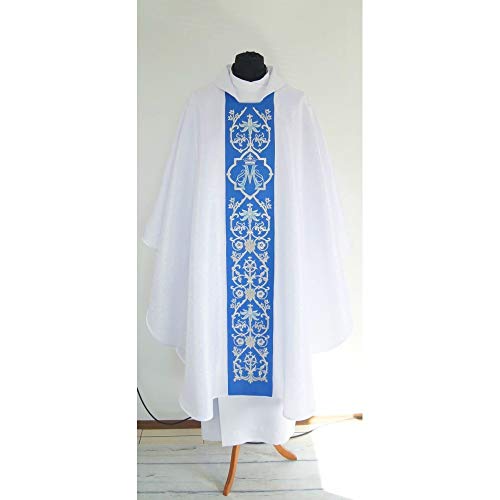 Vestment Marian - Gothic style Chasuble with a matching stole, two colors. White/Blue and Blue/Blue2