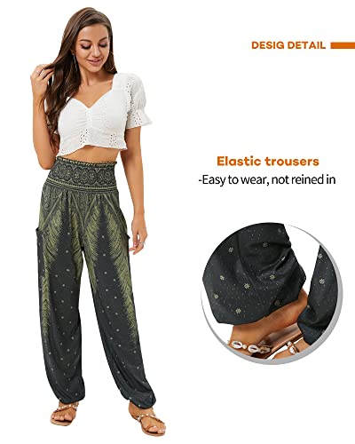 Qianxizhan Women's Harem Pants, High Waist Yoga Boho Trousers With Pockets Army Green S #TOP2