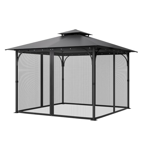 VEVOR Moskitonetz für Pavillon, Mückennetz-Ersatz, passend für 304,8x304,8x198,1 cm große Pavillons, Insektennetz, 4-teiliger Seitenwand-Pavillonvorhang, mit Doppelreißverschluss (Nur Netz)