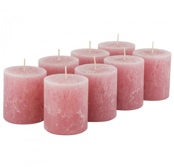 Rustic Pillar Candles, Pack of 8, SafeCandle, Wax Candles / Rustic Candles / Advent Candles Christmas (Antique Pink