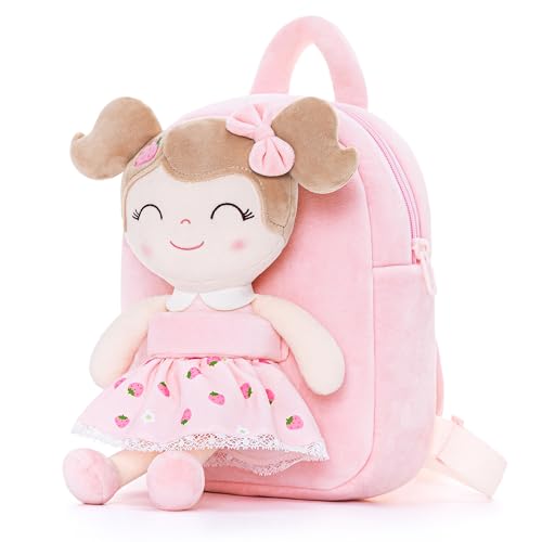 Mochila Infantil com Boneca Removível Gloveleya Spring Girl Morango Rosa