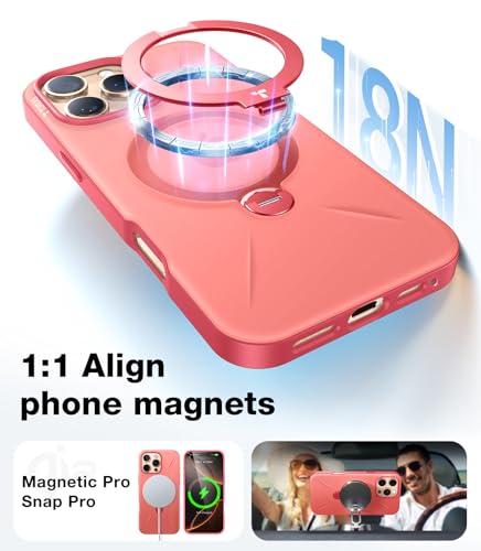 Image of TORRAS Q3 Spin for iPhone 16 Pro Case, 360 Magnetic Stand, Coral Pink
