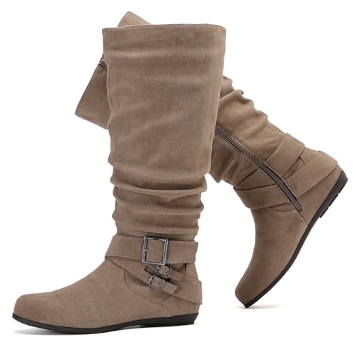 Luoika Beige Wide Calf Slouchy Boots