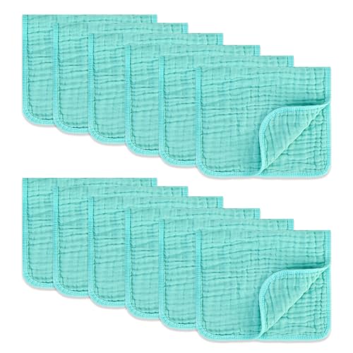 Image of MIGIOL Muslin Burp Cloths 100% Cotton Pack of 12. Soft, Gentle & Absorbent Baby Burp Cloths for Baby Girl & Boys. (Light Blue 12 Pieces)