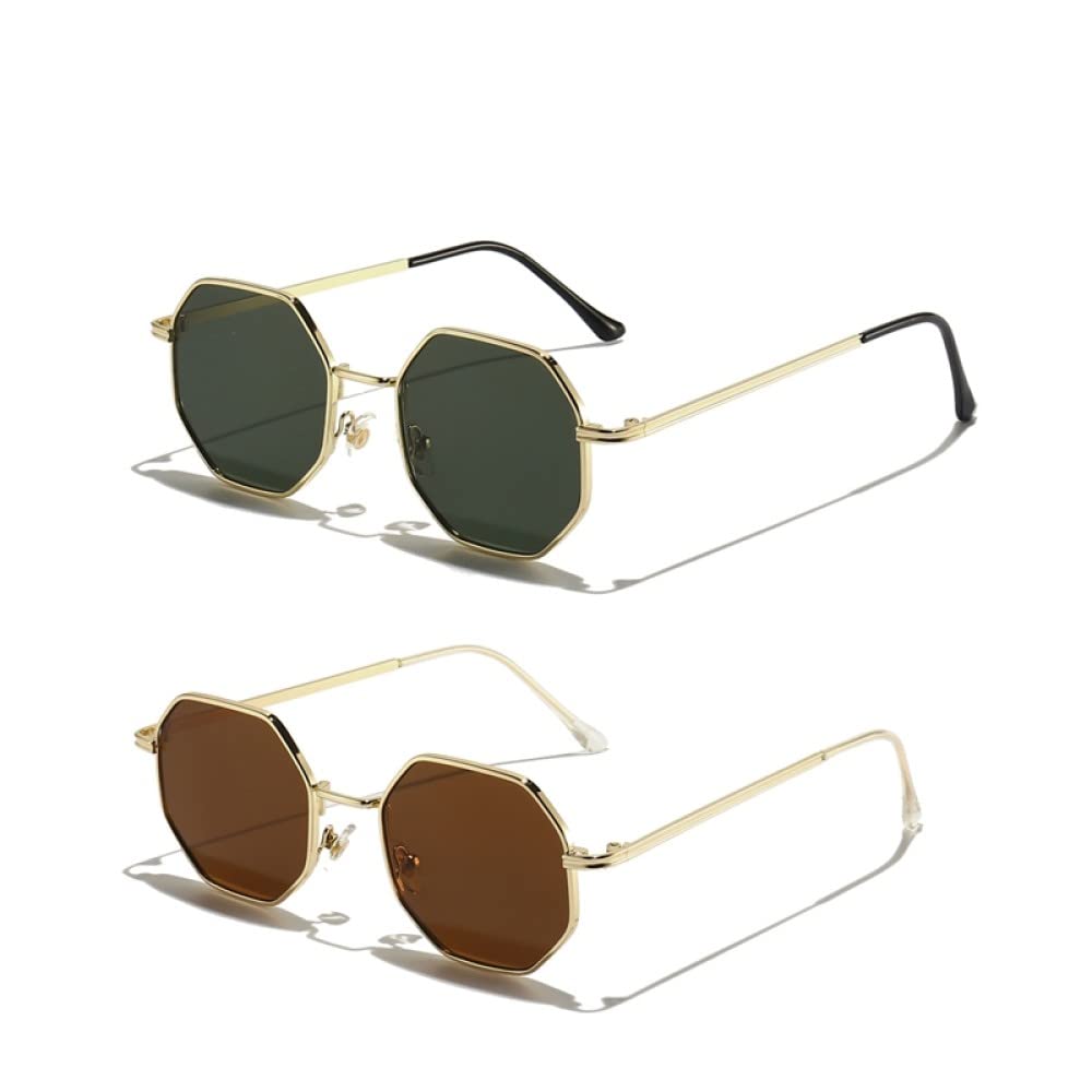 Occhiali da Sole Vintage Piccoli poligonali da Uomo e da Donna, Occhiali da Sole da Guida in Metallo Ottagonale per Donna