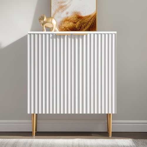 SICOTAS Fluted Sideboard Buffet Cabinet - Modern Credenza Storage Cabinet with 2 Doors & Adjustable...