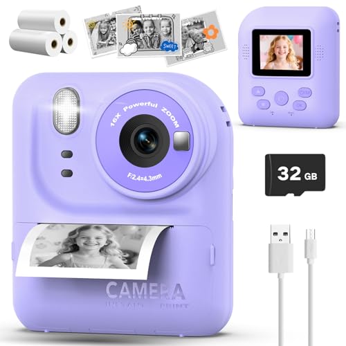 Teslahero Kids Camera Instant Print Photo Portable Thermal Printing Camera Toy with HD Digital Video for 3-12 Years Old Boys Girls Creativity & Learning (Purple)